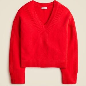 J. Crew Relaxed V-Neck Sweater in Supersoft Yarn L Red Holidays Winter Wool